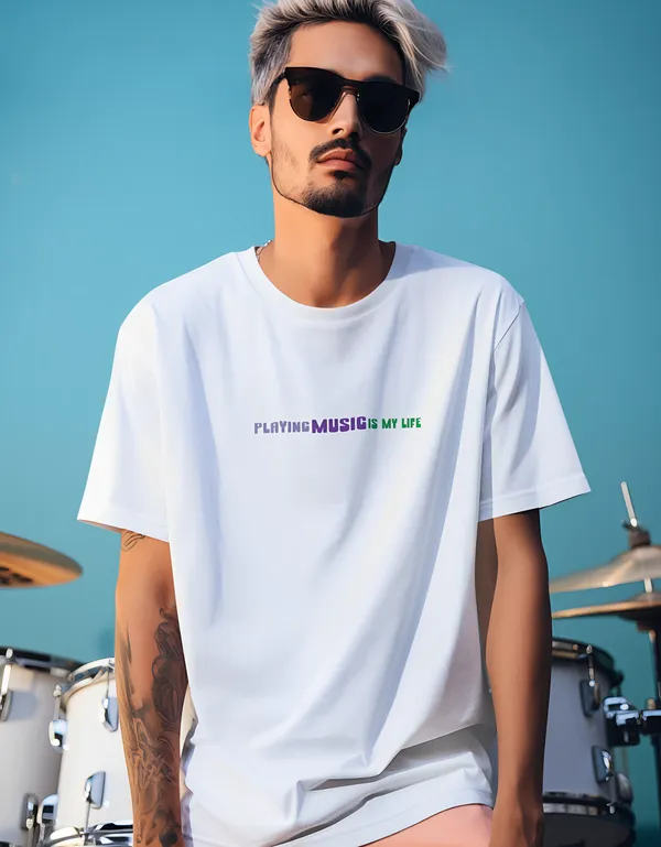 TOFFTEES_Music_Popular_Oversized_Playing_Music_Half_Sleeves_White_T-shirt