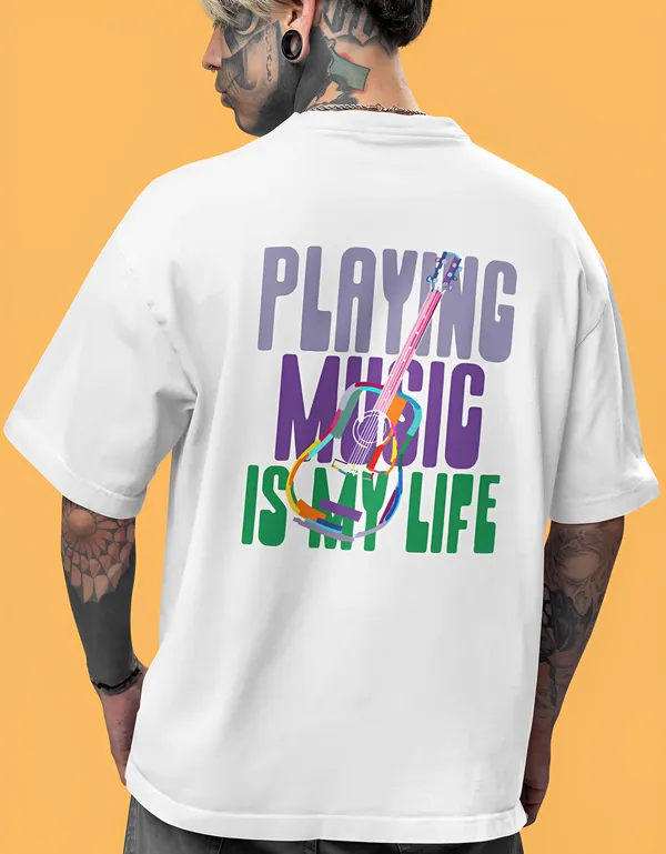 TOFFTEES_Music_Popular_Oversized_Playing_Music_Half_Sleeves_White_T-shirt