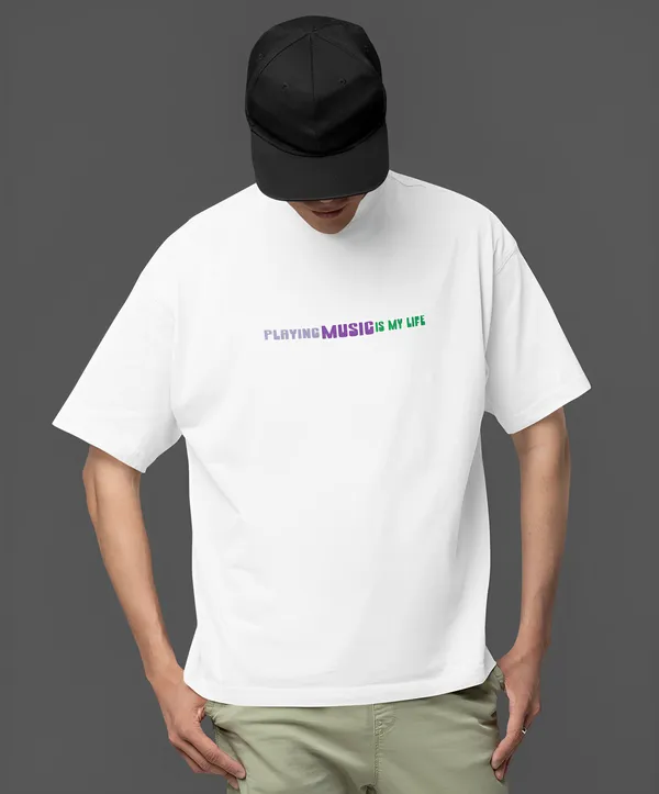 TOFFTEES_Premium_White_Oversized_PlayMusic_Half_Sleeves_T-shirt_|_French_Terry_Fabric__(220_GSM)