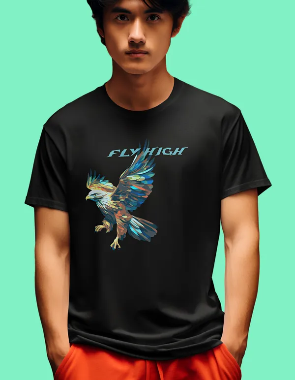 TOFFTEES_Black_Fly_High_Half_Sleeves_T-Shirt_|_HD_Print_With_100%_Cotton