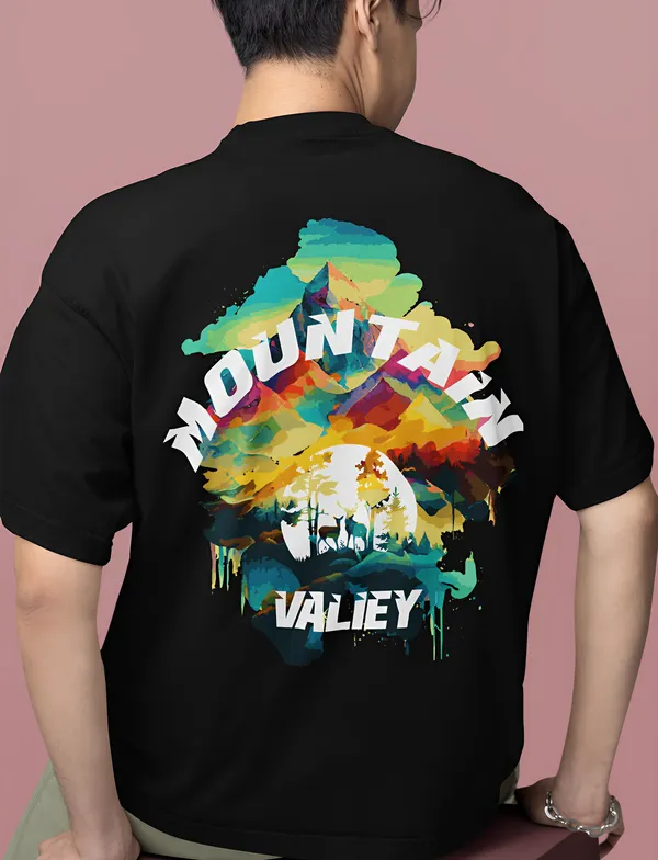 TOFFTEES_Premium_Black_Oversized_Mountain_Valiey_Half_Sleeves_T-shirt_|_French_Terry_Fabric__(220_GSM)