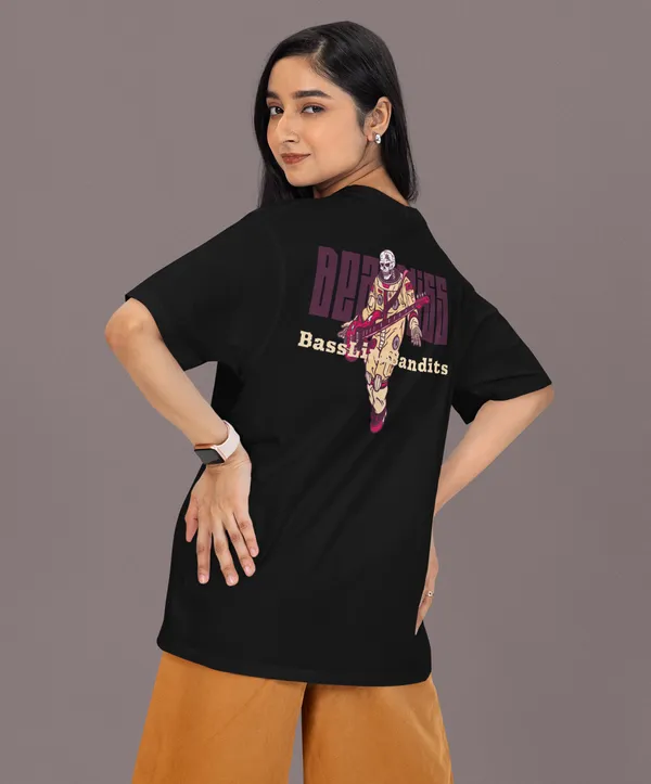 TOFFTEES_Premium_French_Terry_Fabric__(220_GSM)_Black_Oversized_Beatbliss_Half_Sleeves_Women's_T-shirt