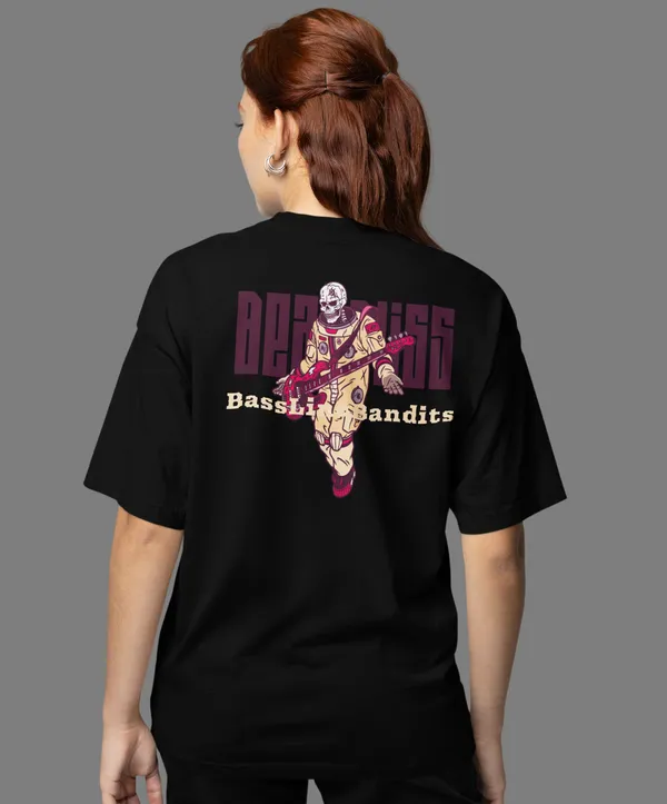 TOFFTEES_Premium_French_Terry_Fabric__(220_GSM)_Black_Oversized_Beatbliss_Half_Sleeves_Women's_T-shirt