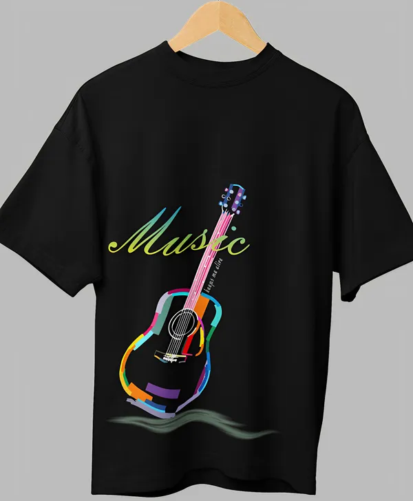 TOFFTEES_Premium_French_Terry_Fabric__(220_GSM)_Black_Oversized_Music_Keeps_Me_Alive_Half_Sleeves_T-shirt