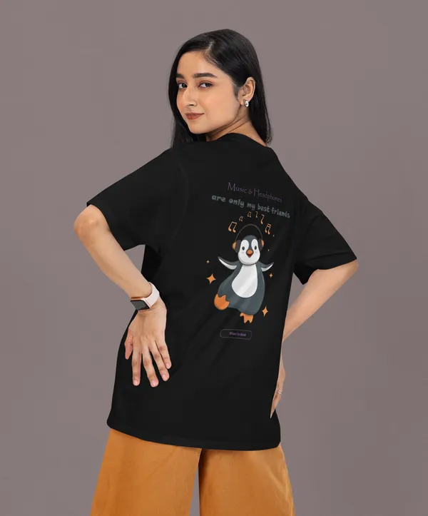 TOFFTEES_Premium_French_Terry_Fabric__(220_GSM)_Black_Oversized_Music&Headphones_Half_Sleeves_Women's_T-shirt