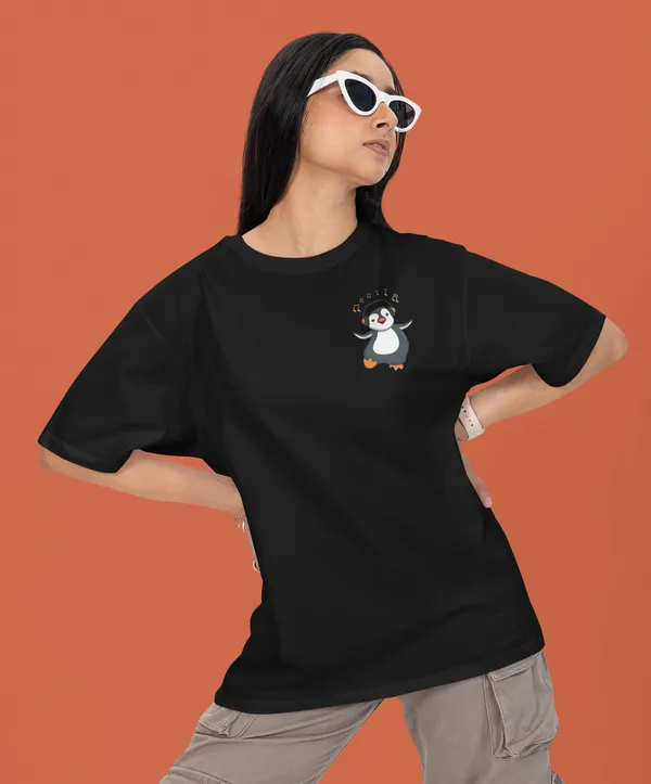 TOFFTEES_Premium_French_Terry_Fabric__(220_GSM)_Black_Oversized_Music&Headphones_Half_Sleeves_Women's_T-shirt