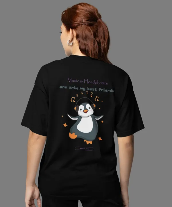 TOFFTEES_Premium_French_Terry_Fabric__(220_GSM)_Black_Oversized_Music&Headphones_Half_Sleeves_Women's_T-shirt