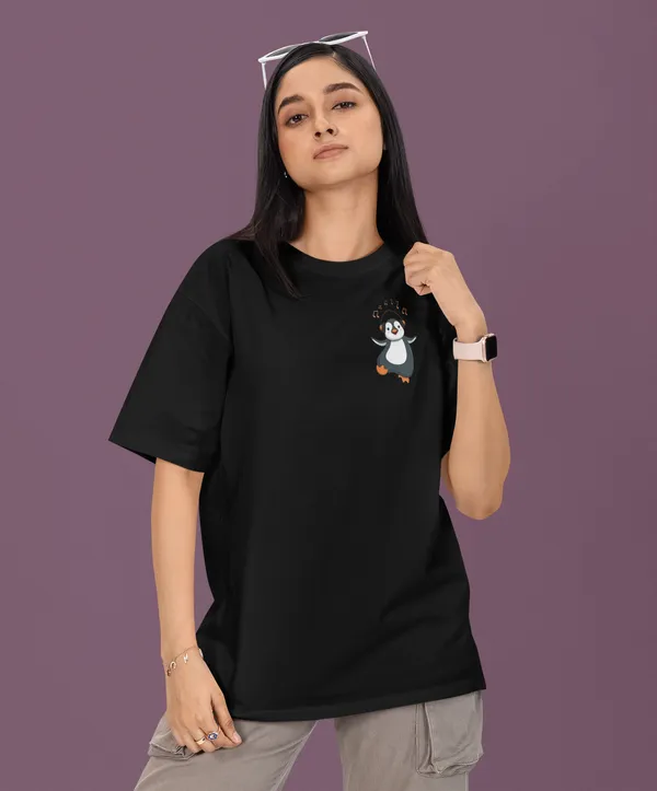 TOFFTEES_Premium_French_Terry_Fabric__(220_GSM)_Black_Oversized_Music&Headphones_Half_Sleeves_Women's_T-shirt