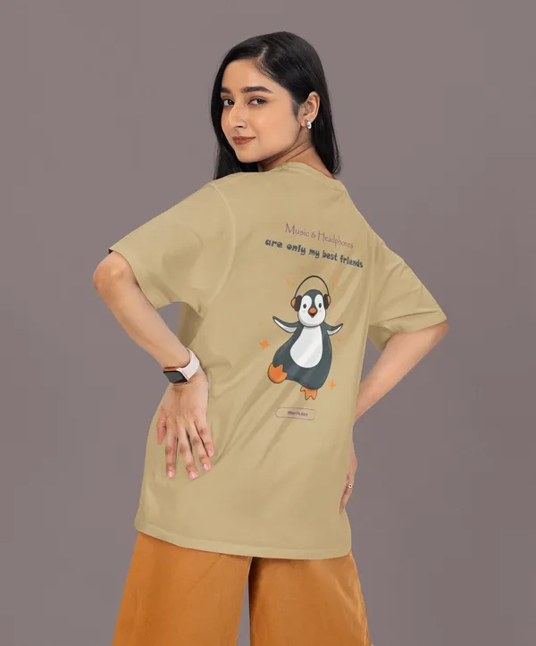 TOFFTEES_Premium_French_Terry_Fabric__(220_GSM)_Beige_Oversized_Music&Headphones_Half_Sleeves_Women's_T-shirt