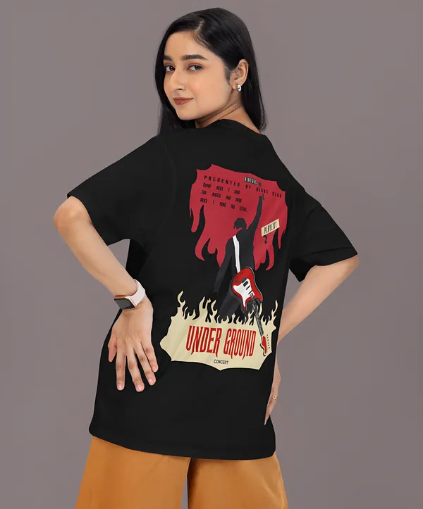TOFFTEES_Premium__French_Terry_Fabric__(220_GSM)_Black_Oversized_Underground_Half_Sleeves_Women's_T-shirt