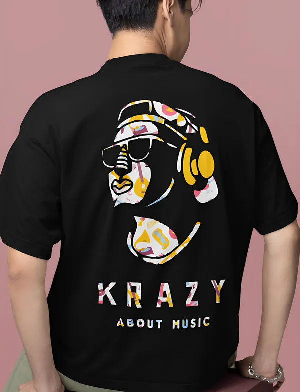 TOFFTEES_Premium_Black_Oversized_Krazy_About_Music_Half_Sleeves_T-shirt_|_French_Terry_Fabric__(220_GSM)