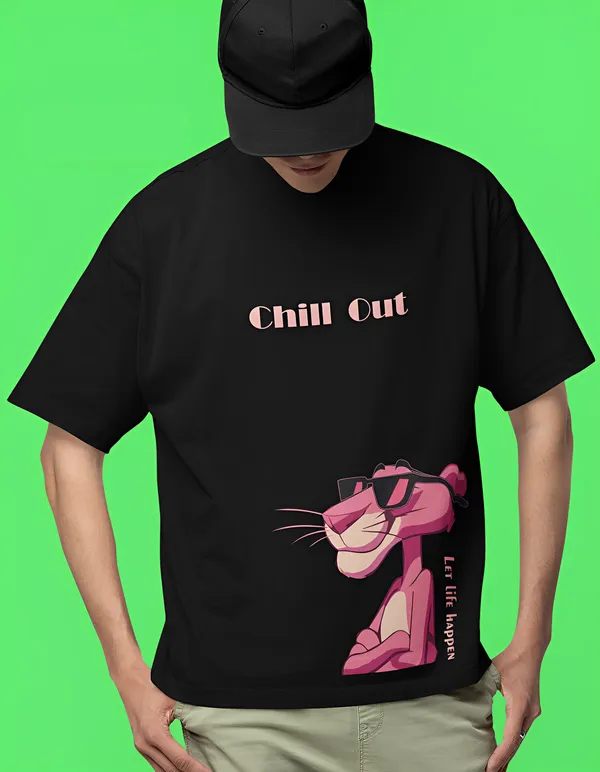 TOFFTEES_Popular_(200_GSM)_Oversized_Chill_Out_Half_Sleeves_Black_T-shirt