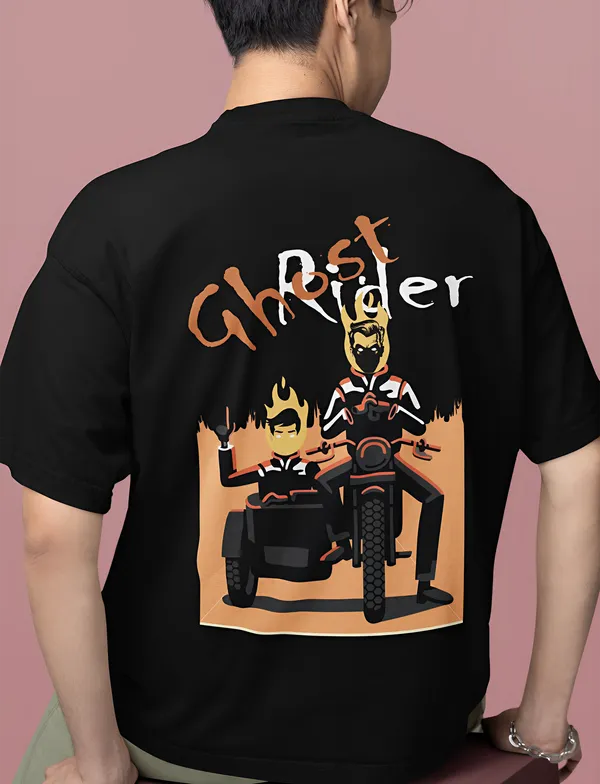 TOFFTEES_Premium_Black_Oversized_Ghost_Rider_Half_Sleeves_T-shirt_|_French_Terry_Fabric__(220_GSM)