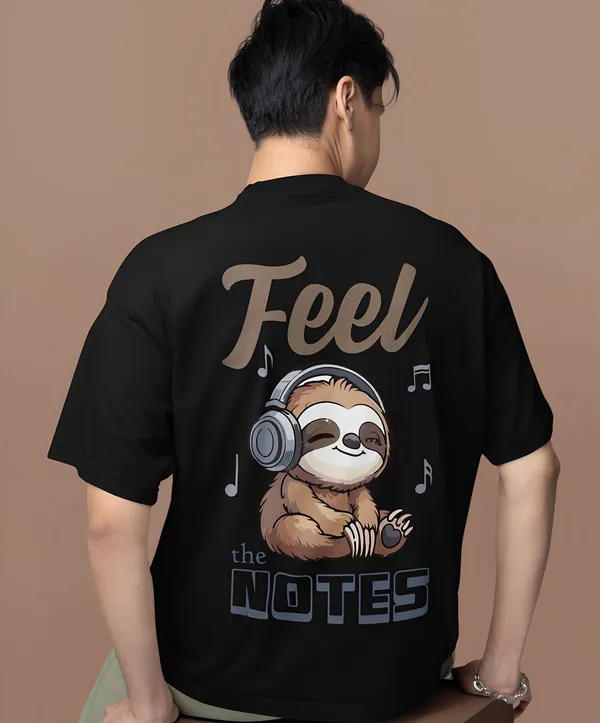 TOFFTEES_Premium_French_Terry_Fabric__(220_GSM)_Black_Oversized_FeelTheNote_Half_Sleeves_T-shirt