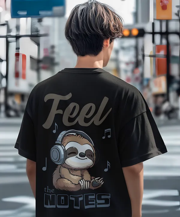 TOFFTEES_Premium_French_Terry_Fabric__(220_GSM)_Black_Oversized_FeelTheNote_Half_Sleeves_T-shirt