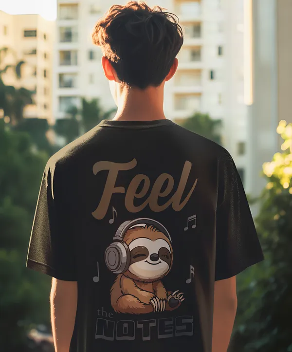 TOFFTEES_Premium_French_Terry_Fabric__(220_GSM)_Black_Oversized_FeelTheNote_Half_Sleeves_T-shirt