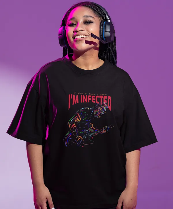 TOFFTEES_Premium_French_Terry_Fabric__(220_GSM)_Black_Oversized_Infected_Half_Sleeves_Women's_T-shirt
