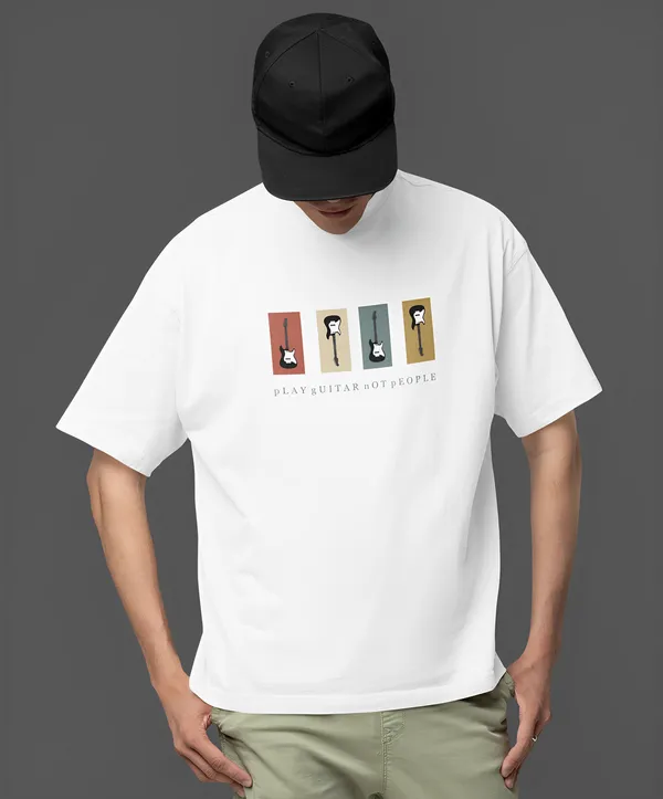 TOFFTEES_Premium_French_Terry_Fabric__(220_GSM)_White_Oversized_PlayGuitar_Half_Sleeves_T-shirt