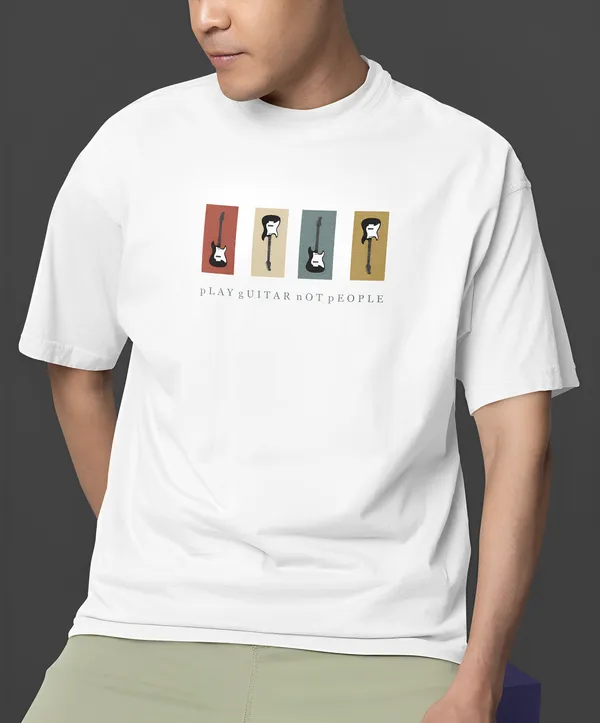 TOFFTEES_Premium_French_Terry_Fabric__(220_GSM)_White_Oversized_PlayGuitar_Half_Sleeves_T-shirt