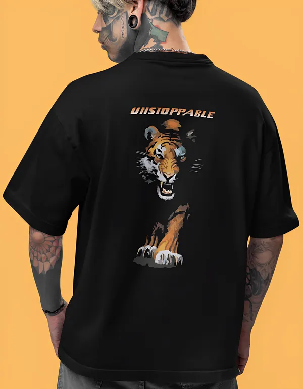 TOFFTEES_Popular_(200_GSM)_Oversized_Unstopable_Half_Sleeves_Black_T-shirt