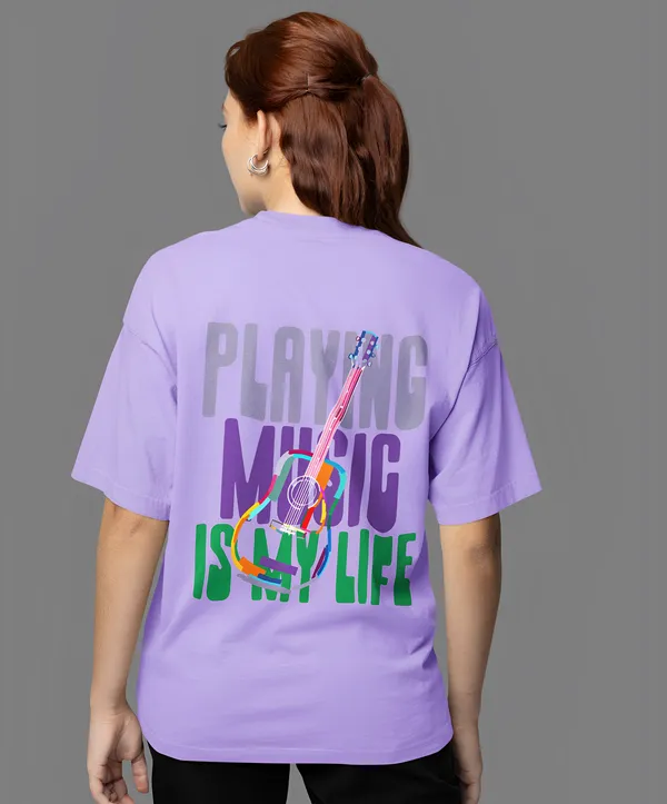 TOFFTEES_Premium_French_Terry_Fabric__(220_GSM)_Lavender_Oversized_PlayingMusic_Half_Sleeves_Women's_T-shirt