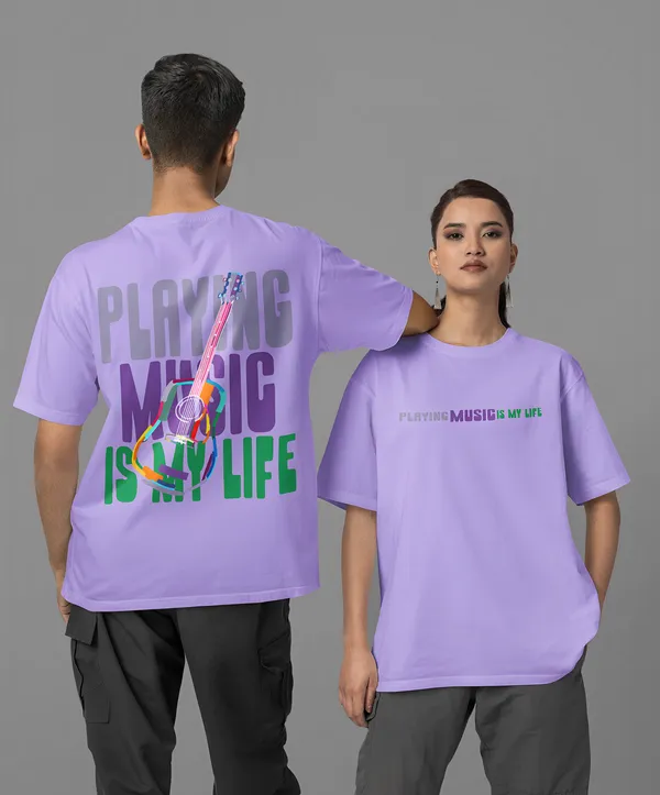 TOFFTEES_Premium_French_Terry_Fabric__(220_GSM)_Lavender_Oversized_PlayingMusic_Half_Sleeves_Women's_T-shirt