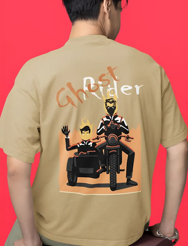 TOFFTEES_Premium_French_Terry_Fabric__(220_GSM)_Beige_Oversized_Ghost_Rider_Half_Sleeves_T-shirt_For__Men