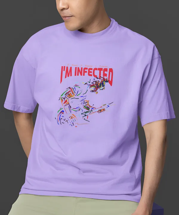 TOFFTEES_Premium_French_Terry_Fabric__(220_GSM)_Lavender_Oversized_Infected_Half_Sleeves_T-shirt