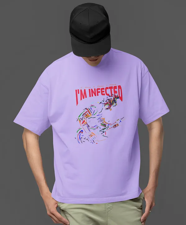 TOFFTEES_Premium_French_Terry_Fabric__(220_GSM)_Lavender_Oversized_Infected_Half_Sleeves_T-shirt