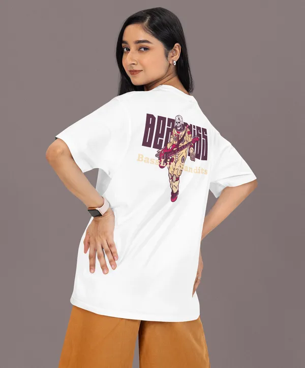 TOFFTEES_Premium_French_Terry_Fabric__(220_GSM)_White_Oversized_Beatbliss_Half_Sleeves_Women's_T-shirt