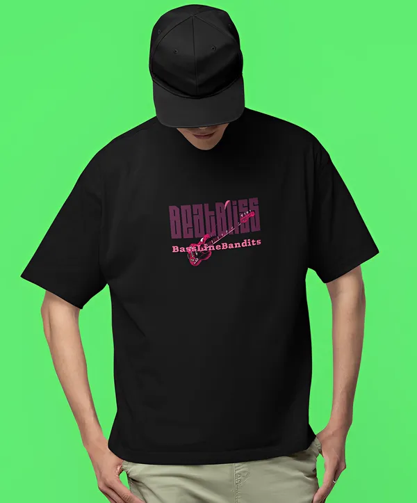 TOFFTEES_Premium_French_Terry_Fabric__(220_GSM)_Black_Oversized_Beatbliss_Half_Sleeves_T-shirt
