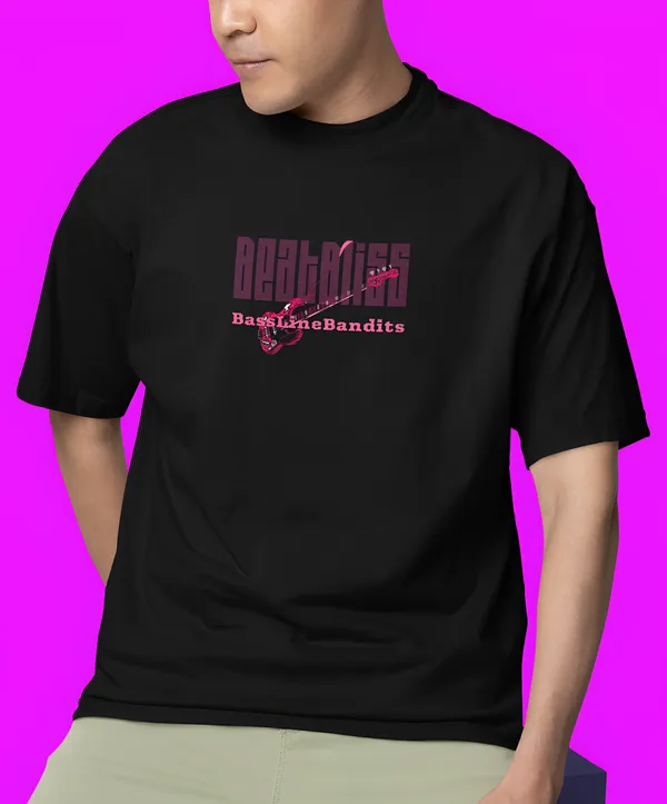 TOFFTEES_Premium_French_Terry_Fabric__(220_GSM)_Black_Oversized_Beatbliss_Half_Sleeves_T-shirt