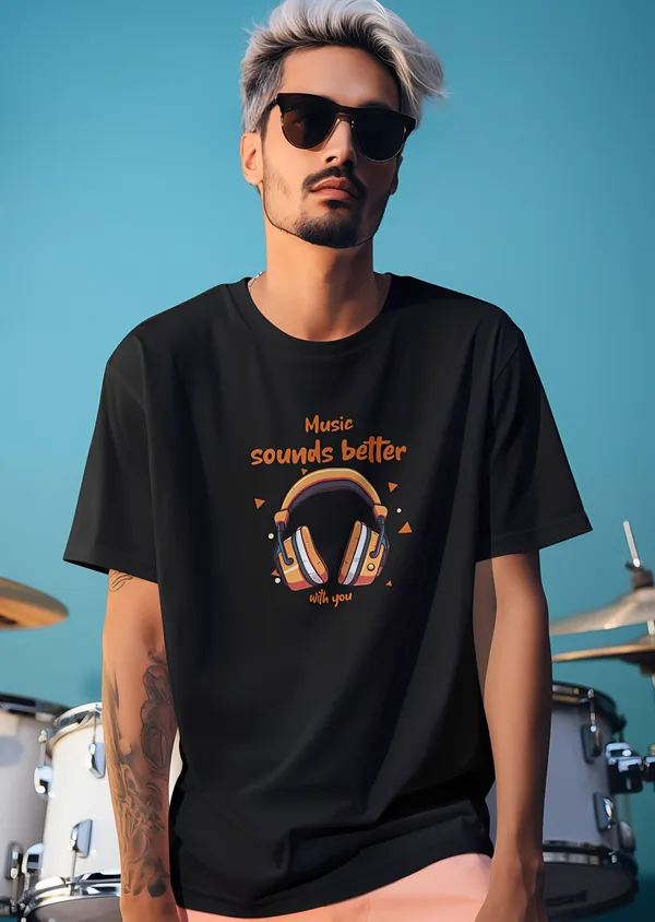 TOFFTEES_Music_Popular_Oversized_MusicSoundsBetter_Half_Sleeves_Black_T-shirt_|___(200_GSM)