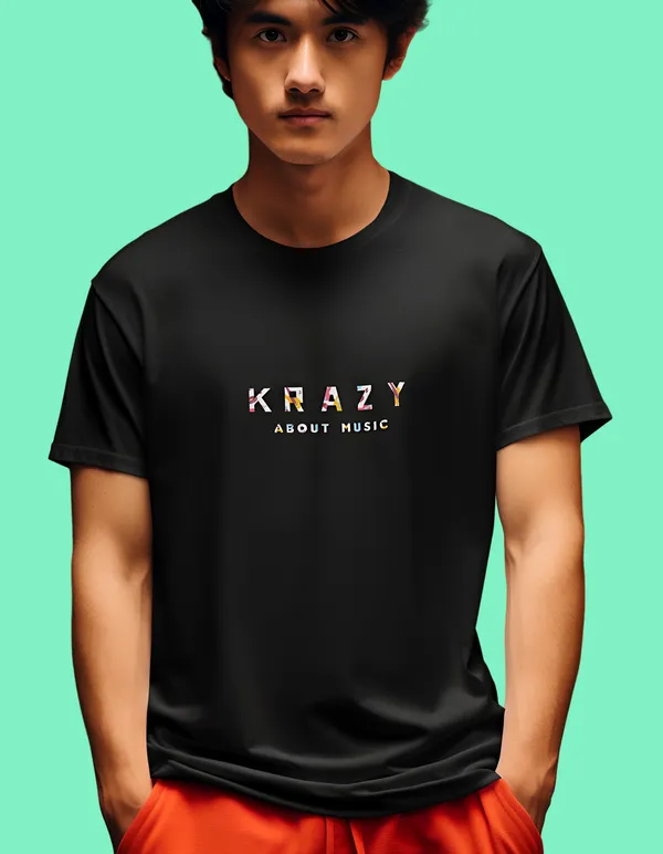 TOFFTEES_Black_Krazy_About_Music_Half_Sleeves_T-Shirt_|_HD_Print_With_100%_Cotton