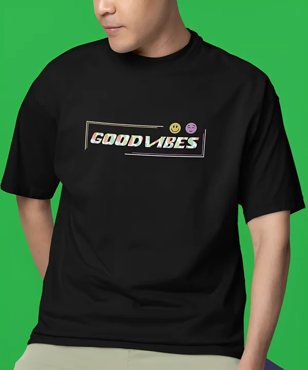 TOFFTEES_Popular_(200_GSM)_Oversized_Good_Vibes_Half_Sleeves_Black_T-shirt