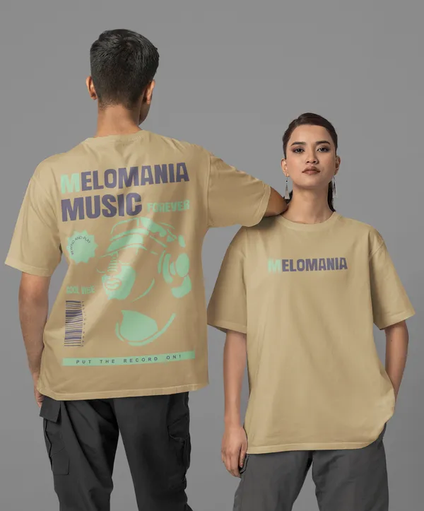 TOFFTEES_Premium_French_Terry_Fabric__(220_GSM)_Beige_Oversized_Melomania_Half_Sleeves_Women's_T-shirt