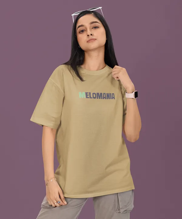 TOFFTEES_Premium_French_Terry_Fabric__(220_GSM)_Beige_Oversized_Melomania_Half_Sleeves_Women's_T-shirt