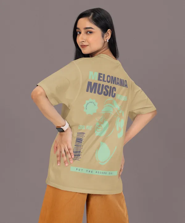 TOFFTEES_Premium_French_Terry_Fabric__(220_GSM)_Beige_Oversized_Melomania_Half_Sleeves_Women's_T-shirt