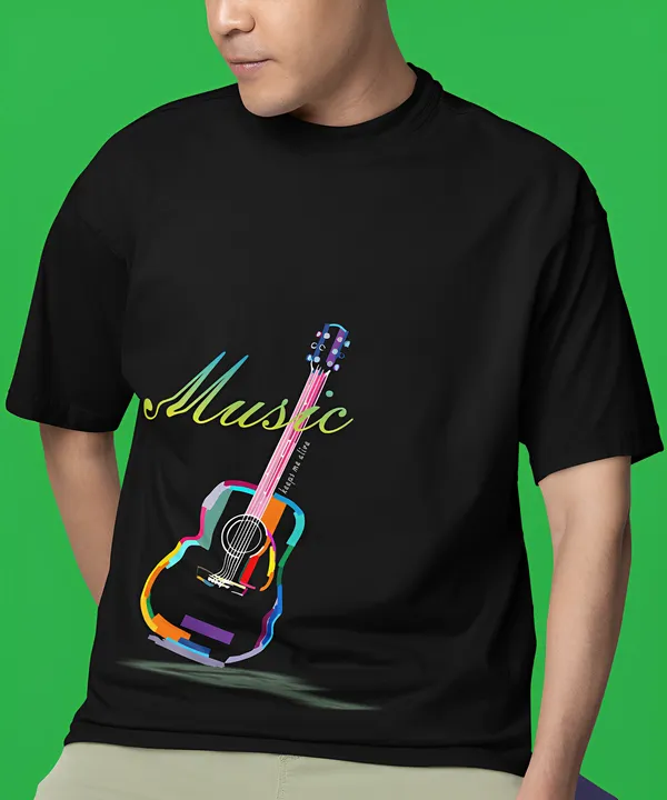 TOFFTEES_Popular_Oversized_Music_Keeps_Me_Alive_Half_Sleeves_Black_T-shirt