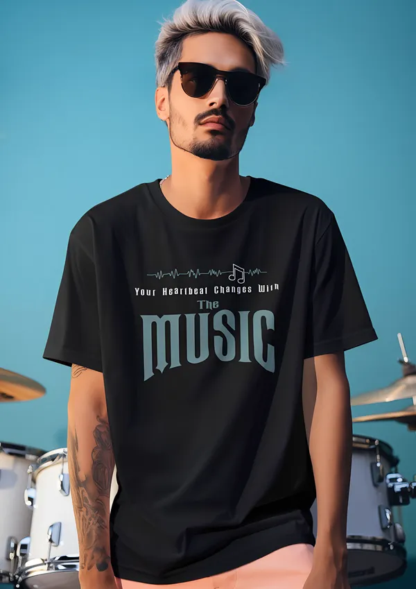 TOFFTEES_Music_Popular___(200_GSM)_Oversized_Heartbeat_Half_Sleeves_Black_T-shirt