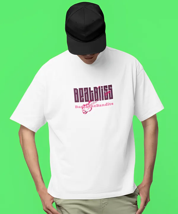 TOFFTEES_Premium_French_Terry_Fabric__(220_GSM)_White_Oversized_Beatbliss_Half_Sleeves_T-shirt