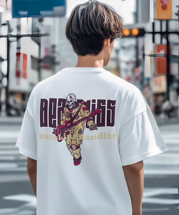 TOFFTEES_Premium_French_Terry_Fabric__(220_GSM)_White_Oversized_Beatbliss_Half_Sleeves_T-shirt