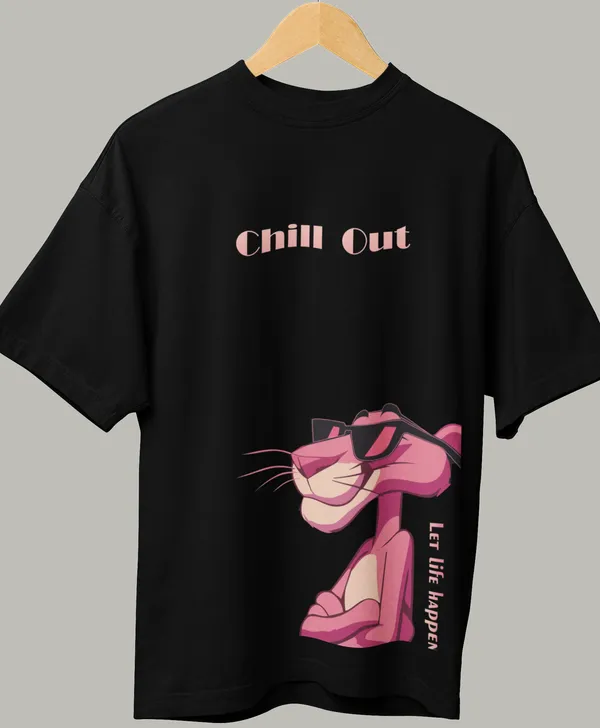 TOFFTEES_Premium_French_Terry_Fabric__(220_GSM)_Black_Oversized_Chill_Out_Half_Sleeves_T-shirt