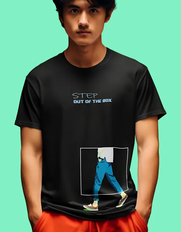 TOFFTEES_Black_Step_Out_Of_The_Box_Half_Sleeves_T-Shirt_|_HD_Print_With_100%_Cotton
