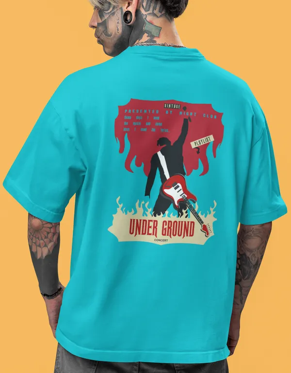 TOFFTEES_Music_Popular___(200_GSM)_Oversized_Underground_Half_Sleeves_Ocean_Blue_T-shirt
