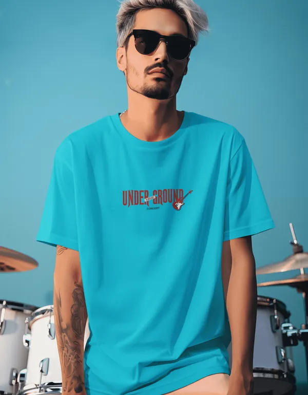 TOFFTEES_Music_Popular___(200_GSM)_Oversized_Underground_Half_Sleeves_Ocean_Blue_T-shirt