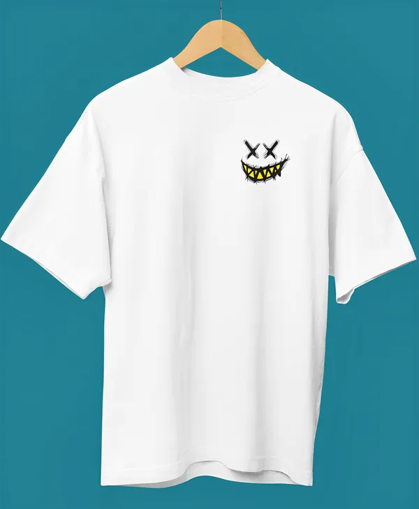 TOFFTEES_Premium_White_Oversized_Smile_Half_Sleeves_T-shirt_|_French_Terry_Fabric__(220_GSM)