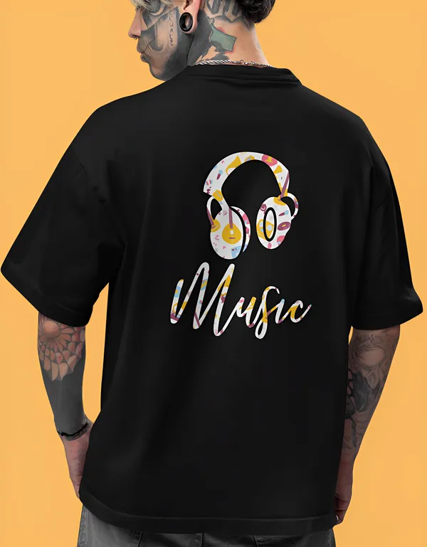 TOFFTEES_Music_Popular_(200_GSM)_Oversized_Music_Half_Sleeves_Black_T-shirt