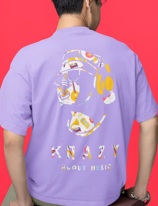 TOFFTEES_Premium_Lavender_Oversized_Krazy_About_Music_Half_Sleeves_T-shirt_For__Men_|_French_Terry_Fabric__(220_GSM)