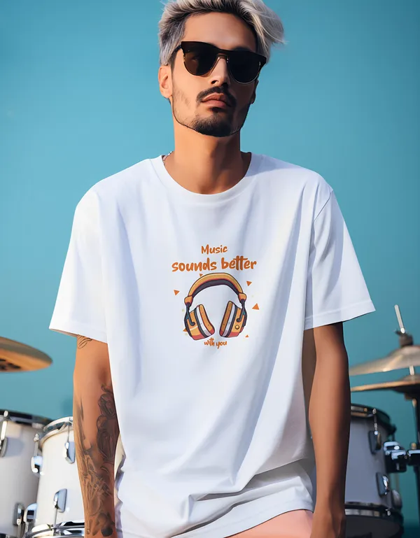TOFFTEES_Music_Popular_Oversized_MusicSoundsBetter_Half_Sleeves_White_T-shirt_|___(200_GSM)